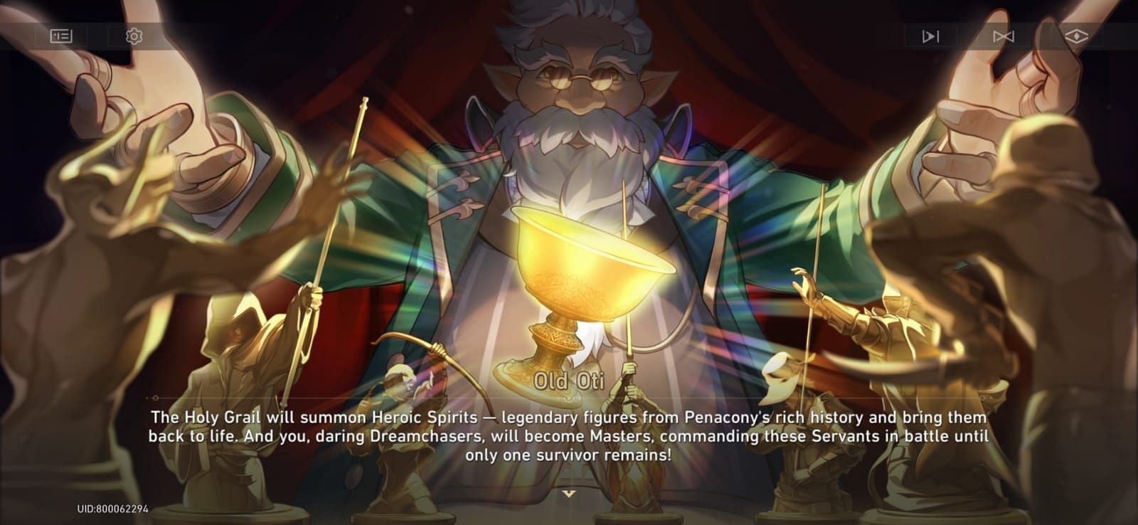 Oti explaining the concept of the Holy Grail War (Image via HoYoverse)